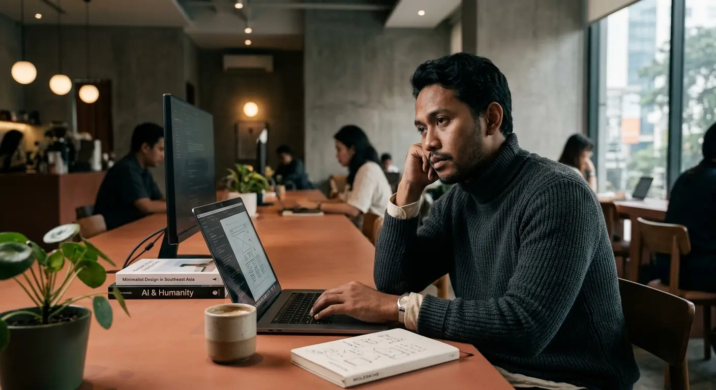 Profesional digital sedang mengevaluasi hasil AI